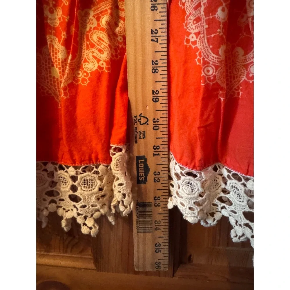 Sundance Maxi Skirt L Orange Tiered Crochet Lace Trim Boho Bohemian Maximalist‎